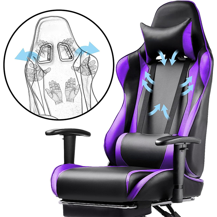 Purple Gaming Chair With Footrest Ergonomic Computer Game Desk Chair Reclining Gamer Chair Custom Seat Cover Height Adjustable