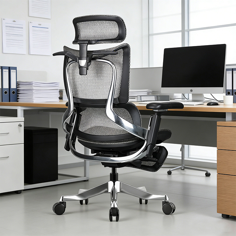 Contemporary Ergonomic Mesh Swivel Chair Steel Base Chrome Legs Adjustable Height 7D Adjustable Armrests Adjustable