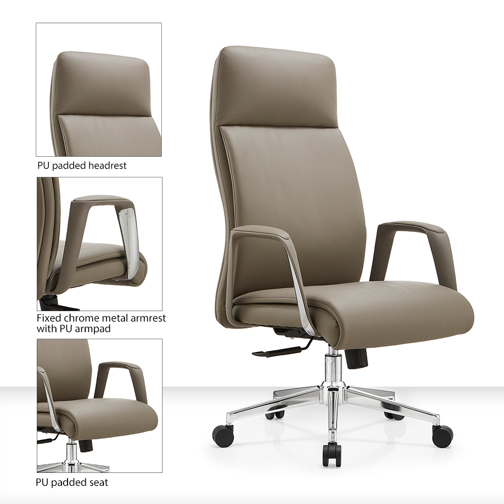 Italian Design Minimalist High-back Leather Desk Chair Chrome Base Swivel Executive Modern Executive Office Chair
