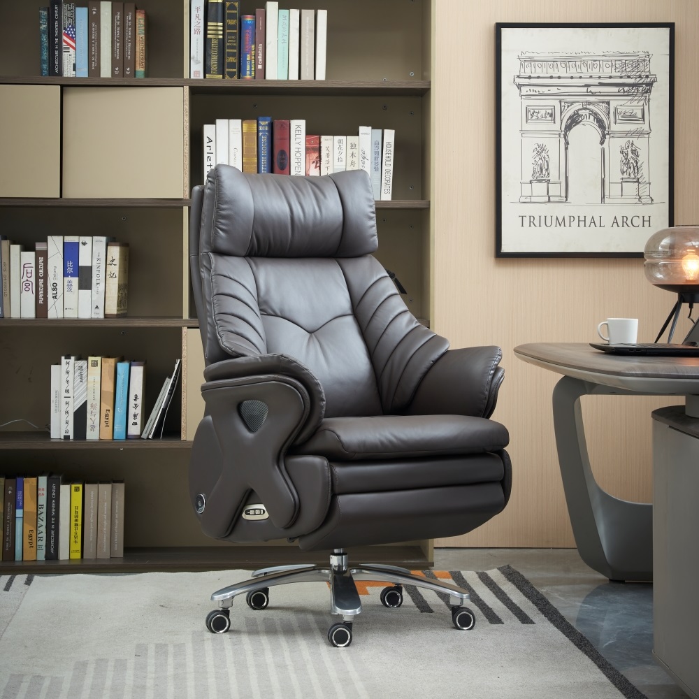Luxury Executive Office Chair Modern Design Ergonomic Electric Massage Reclining Genuine Leather for Home Office Furniture