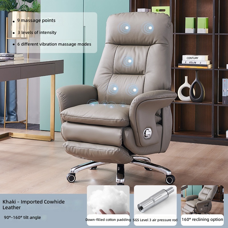 Comfortable Ergonomic Boss Office Chair Adjustable Height Footrest Recliner Gas Lift Modern Design Wood Frame Synthetic Leather