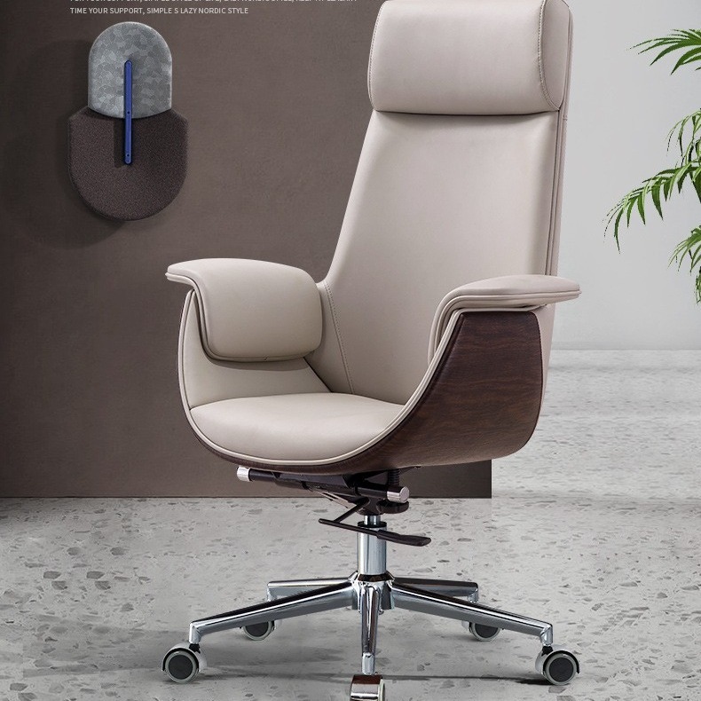 Comfortable Sedentary Ergonomic Executive Office Chair Genuine Leather Seat Light Luxury Design Adjustable Swivel for Home