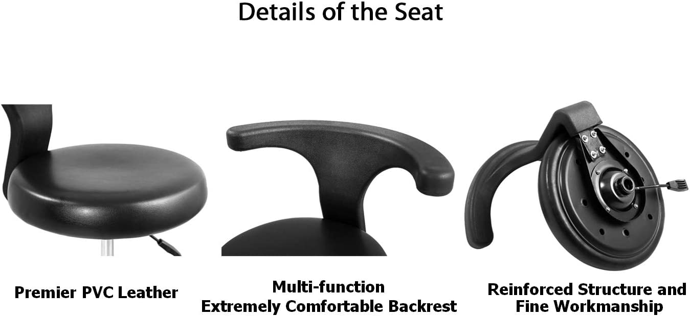Rolling Stool Task Chair Drafting Adjustable with Wheels and Backrest Heavy Duty for Office Aluminum Ergonomic Chair Bubble