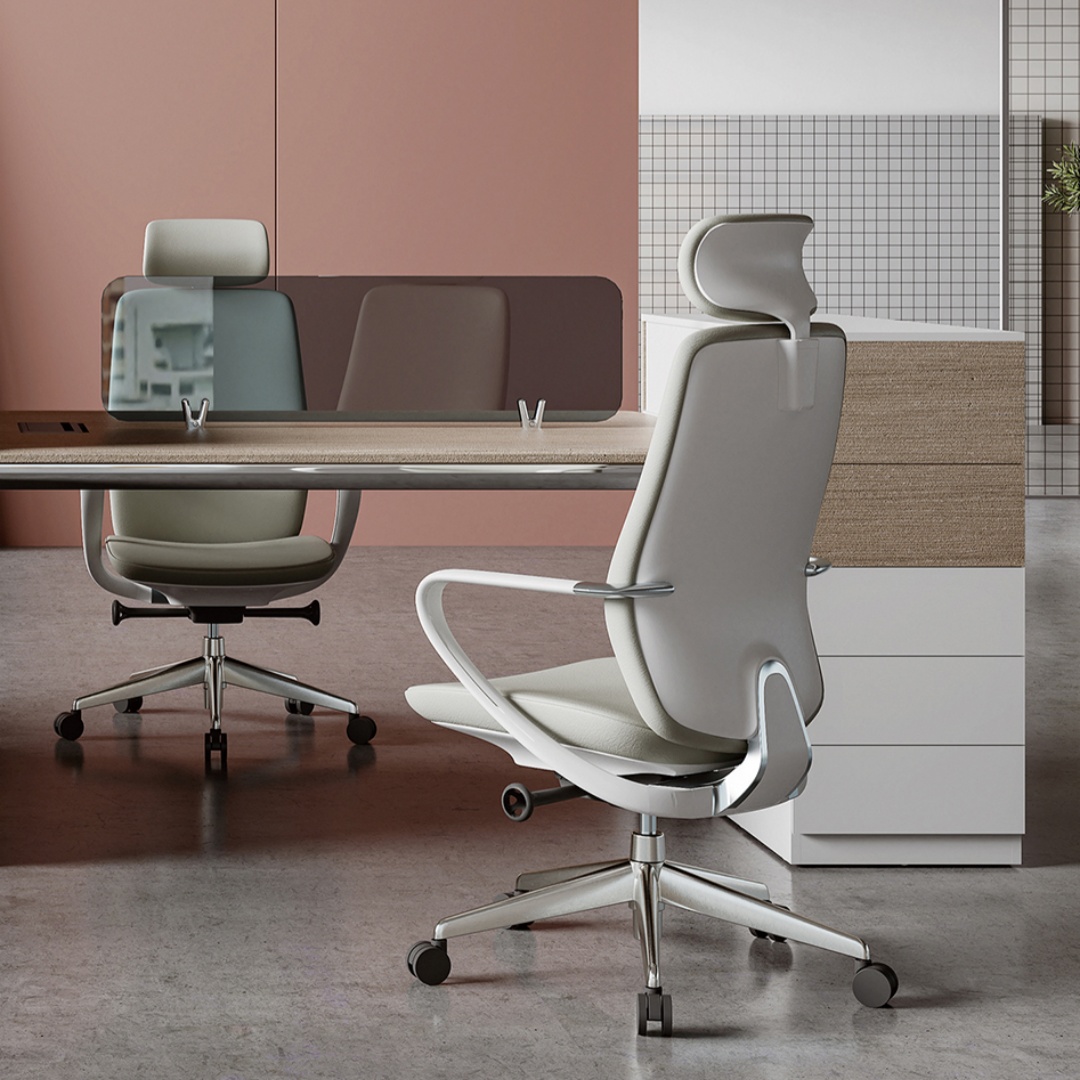 Luxury High Back Aluminum Base Executive Task Chair Adjustable Gas Lifting Office Leather Chairs