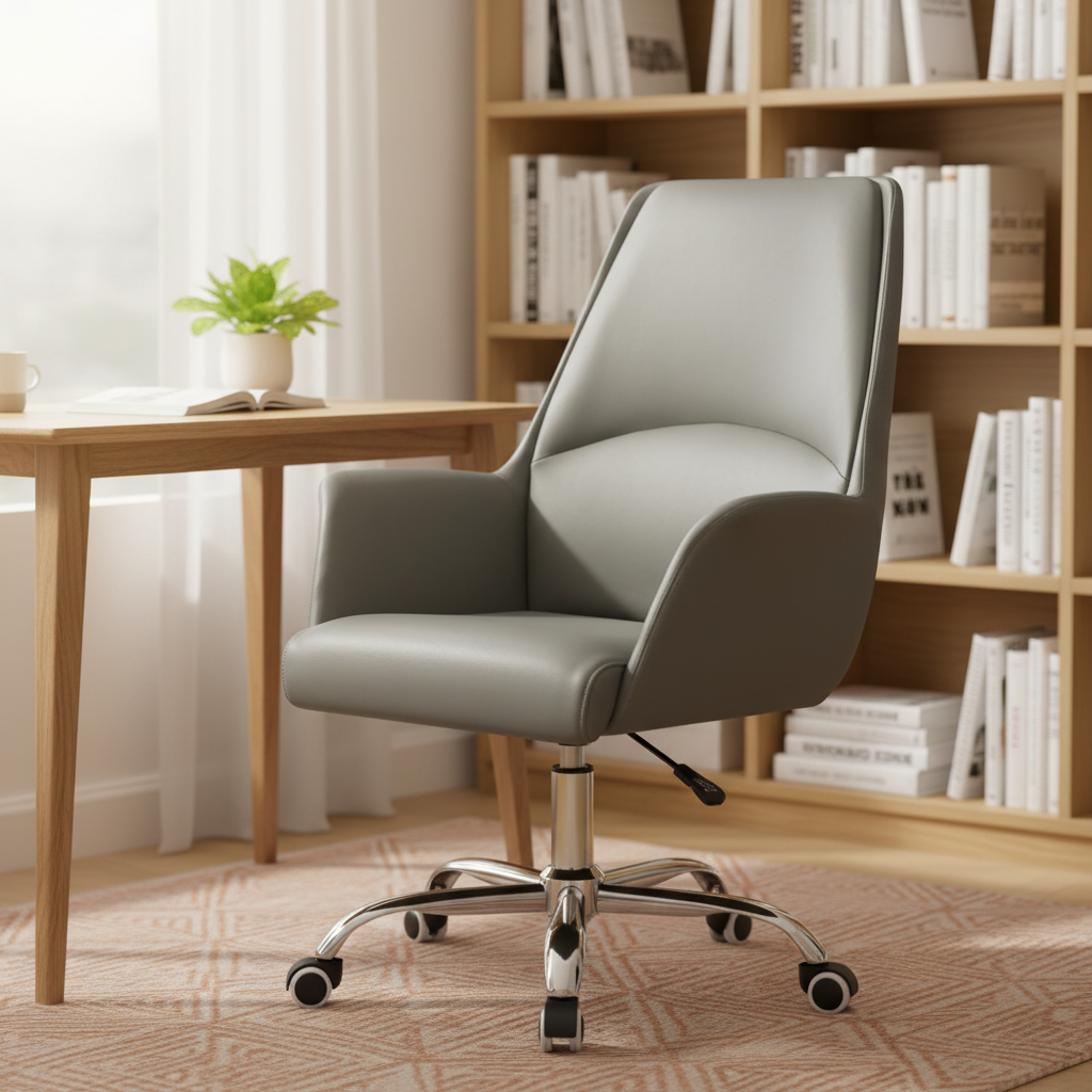 Modern Luxury Leather Executive Office Chair Extendable Adjustable Armrest High Back Comfort Home Office Use Steel Base Rotating