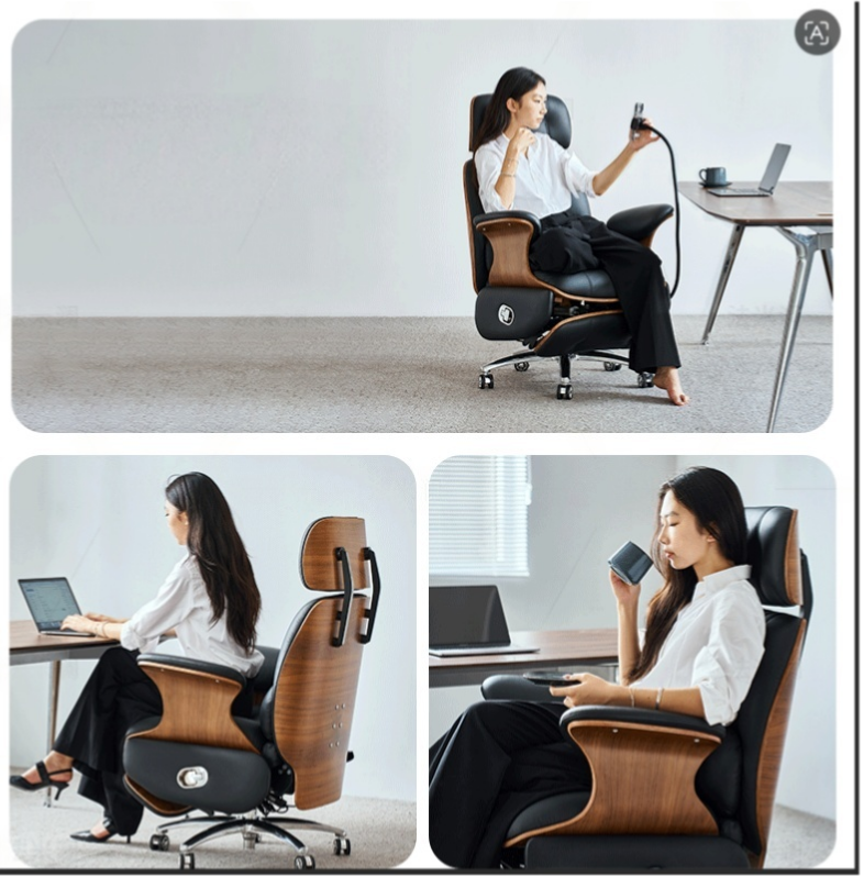 Electric Reclining Modern Executive Office Chair with USB Port Massage &amp; Heating Ergonomic High Back Leather for Home Office