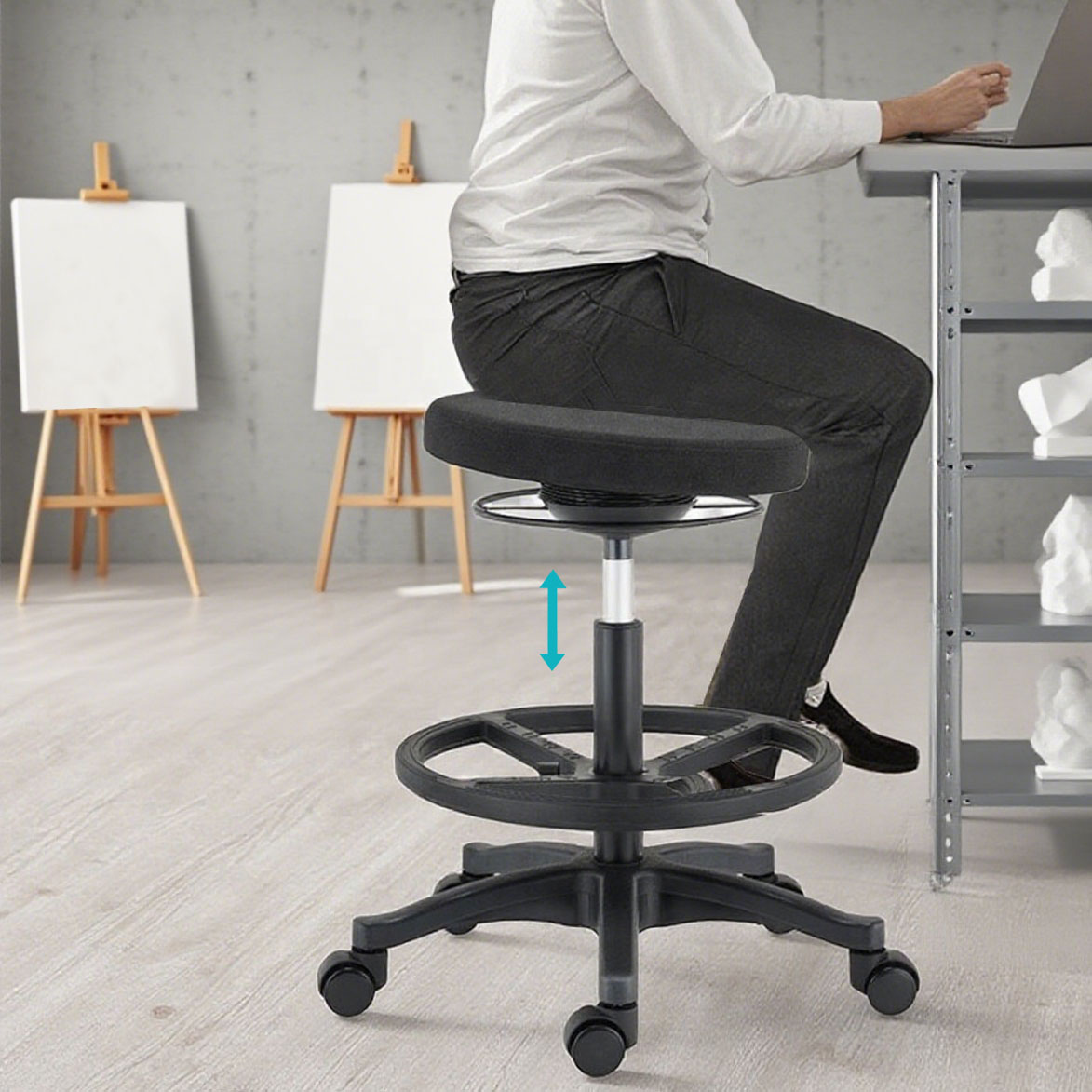 Ergonomic Modern Metal Design Drafting Stool Wheels Height Adjustable Wobble Stool for Home Office Living Room for Home School