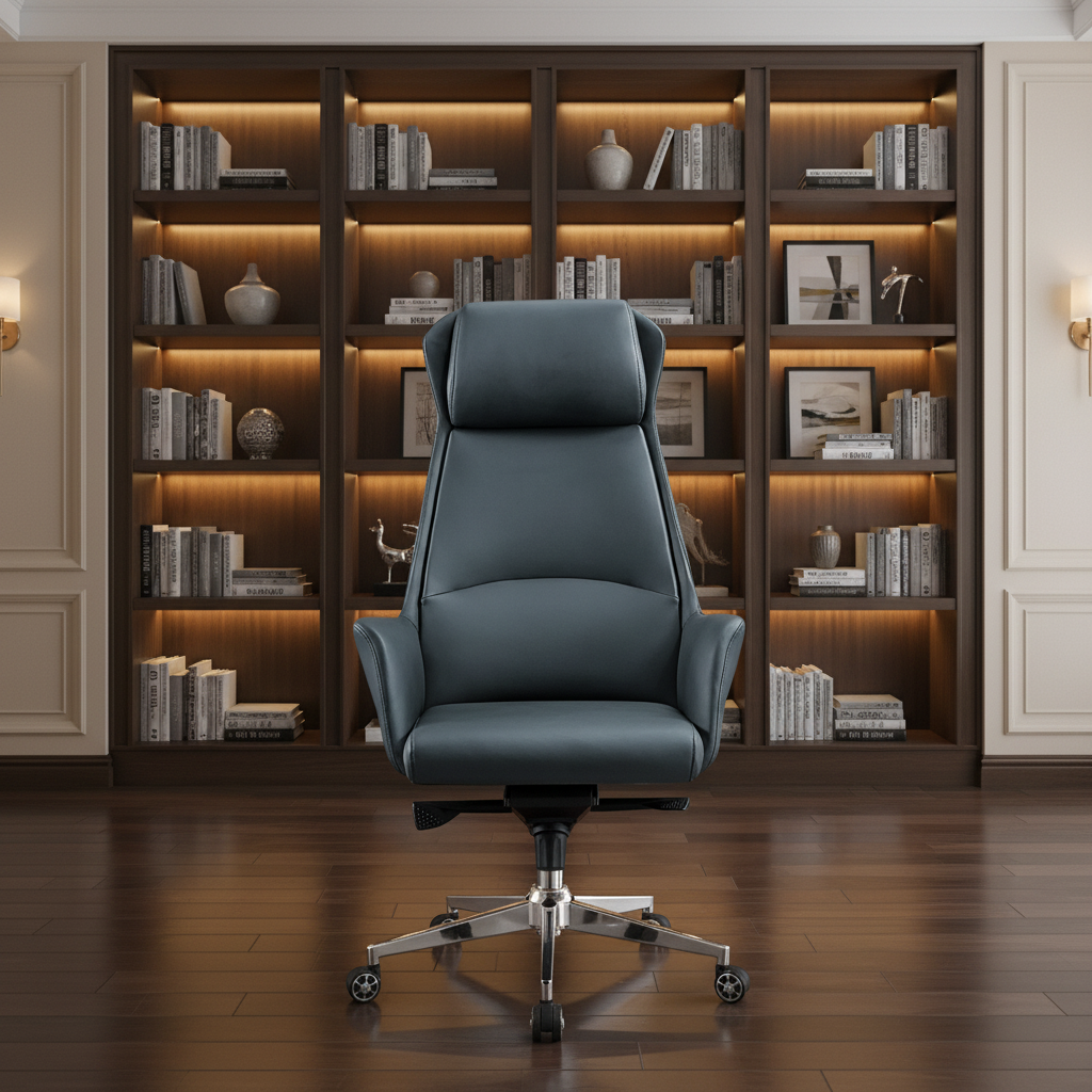 Modern Luxury Leather Executive Office Chair Extendable Adjustable Armrest High Back Comfort Home Office Use Steel Base Rotating