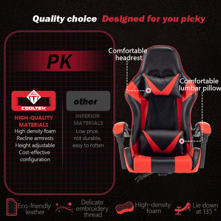Height Adjustable 360 Degree Swivel PC Chair Black and Red Pu Leather Racing Ergonomic Computer Gaming Chair