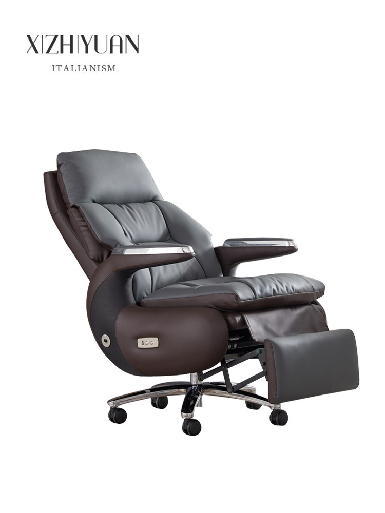Wholesale Luxury Electric Reclining Genuine Leather Executive Office Chair High Back Swivel Boss Chair with Wood Frame