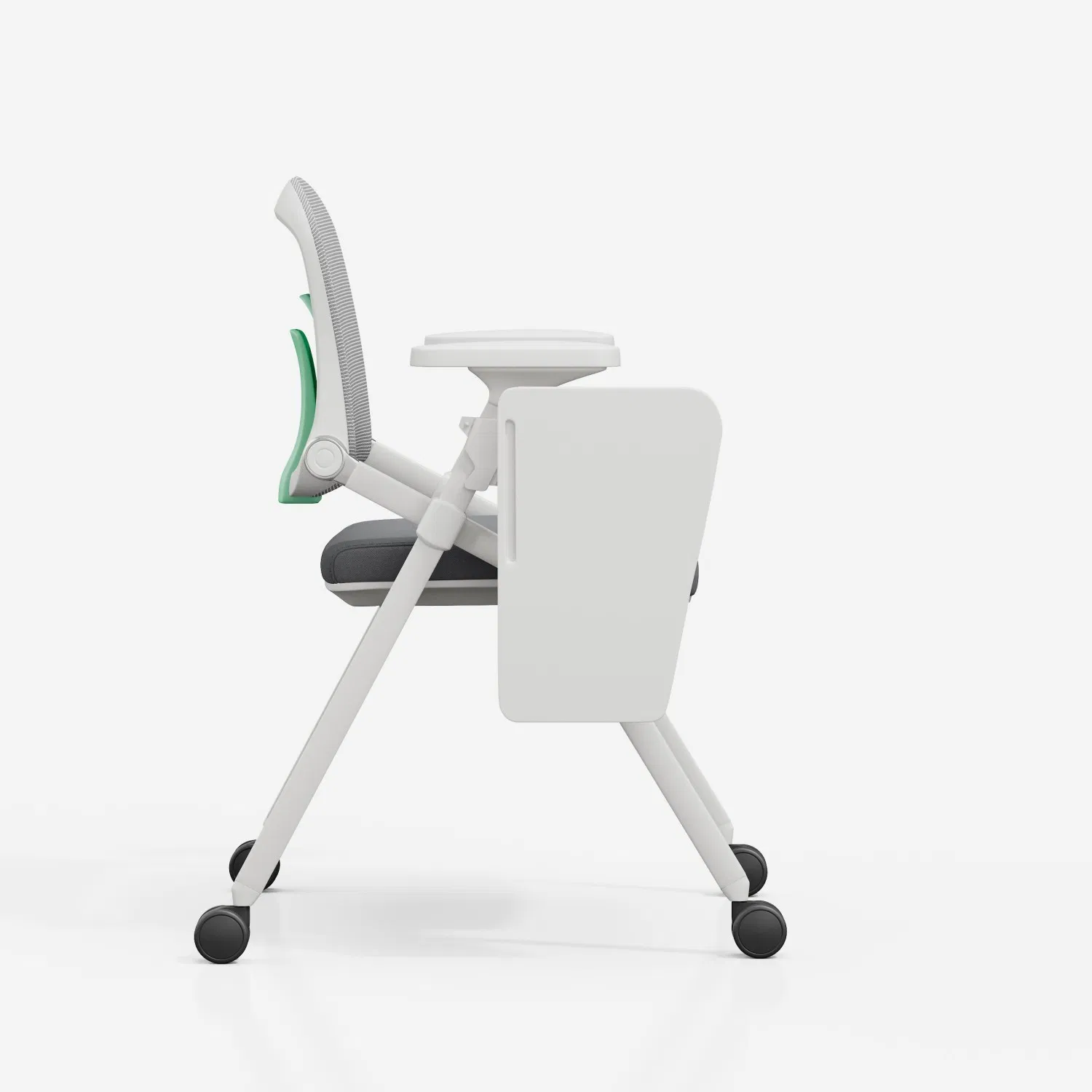 Foldable Ergonomic Office Chair - Mesh Back, Armrest Desk &amp; Rolling Wheels, Space-Saving for Small Office/Training Room