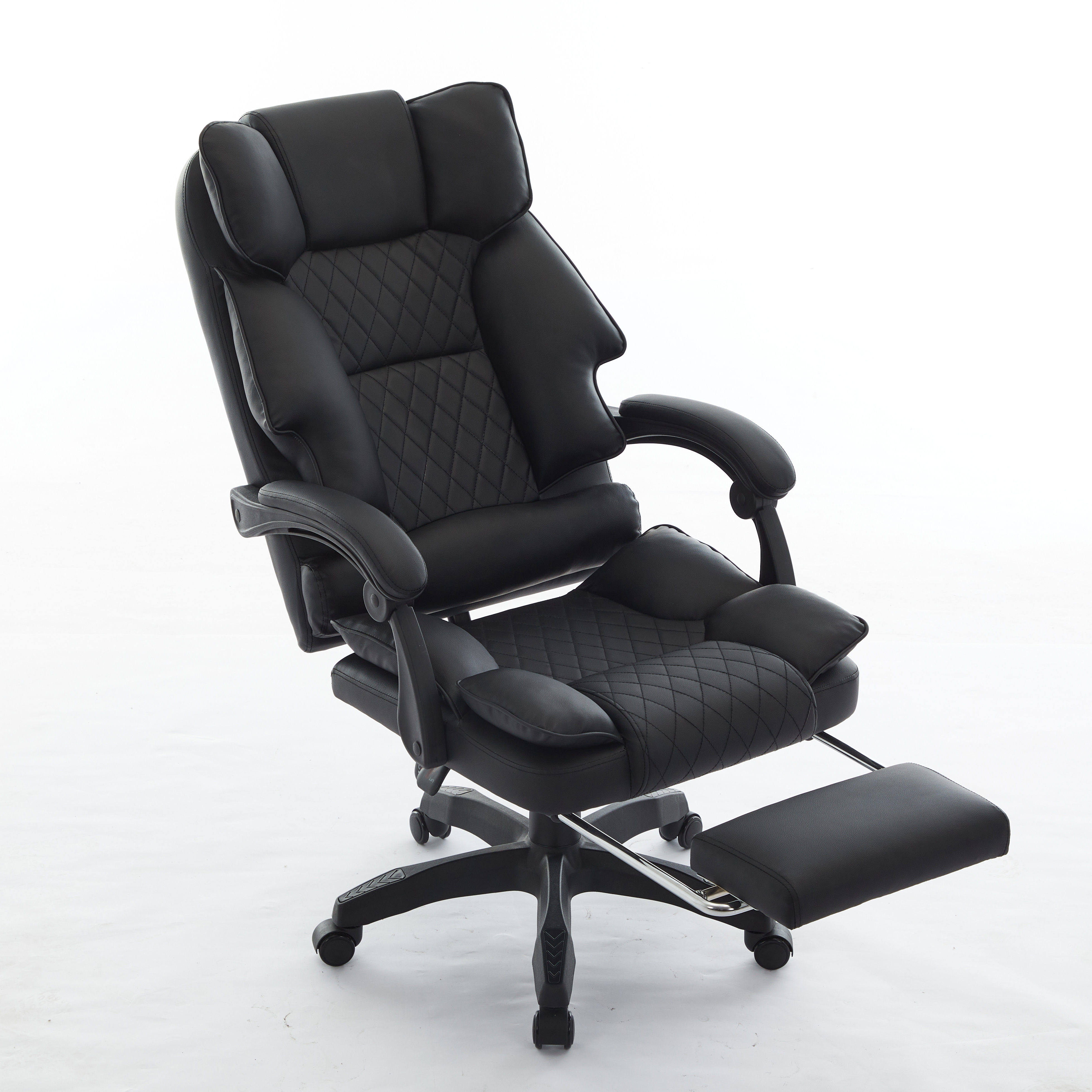 Comfortable Reception Chair Black Leather Seat Recliner Executive Office Chairs with Footrest