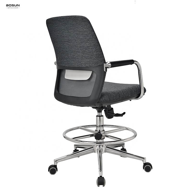 Ergonomic Gray Fabric Midback Swivel Laboratory Stool Drafting Work Task Chair for Office With Footrest