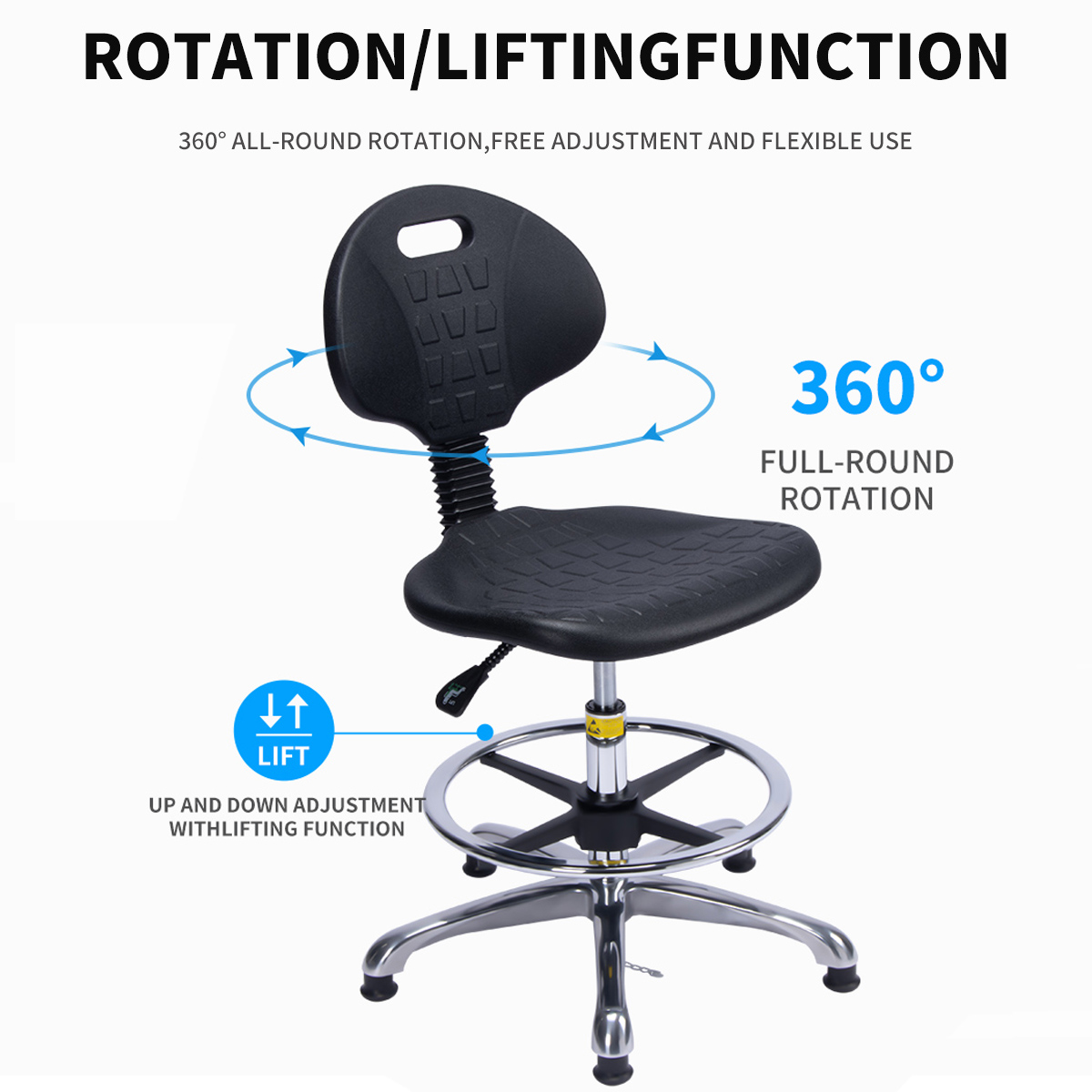 S01 Modern Plastic ESD Adjustable Height-Swivel Laboratory Stool With Foot Ring And Wheels For Hospital School Lab Workshop