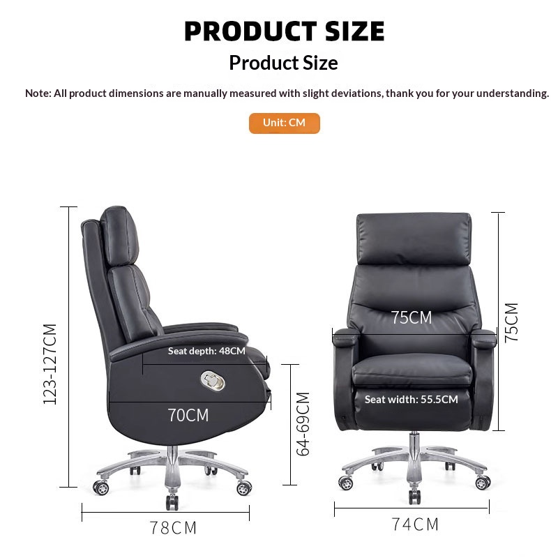 Office Leather Executive Chair-Modern Minimalist Design Metal Frame Electric Reclining Comfortable Long-Sitting Swivel Rolling