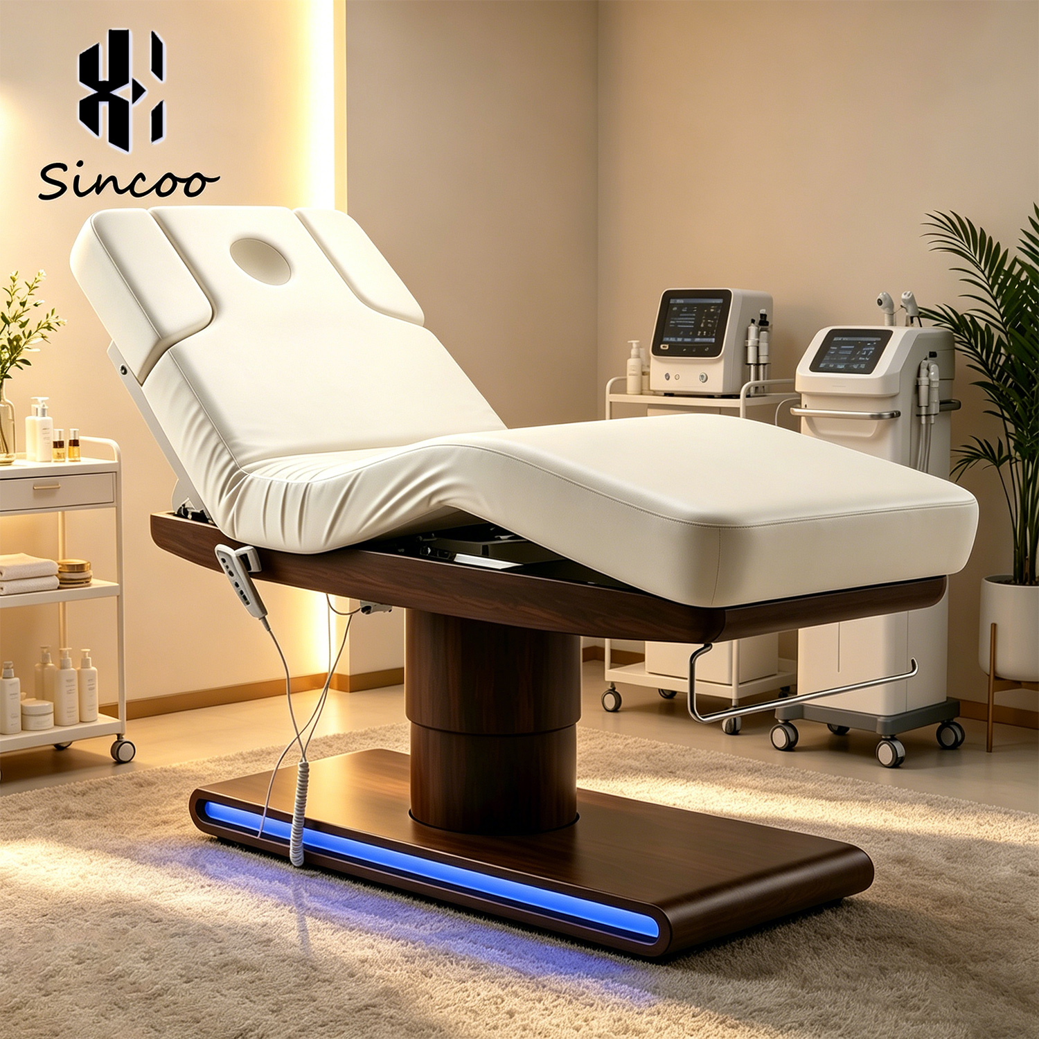 Luxury Custom Thai Luxury King Size Professional Salon Lash Bed Chair Electric Wooden Beauty Table De Heated Massage Bed