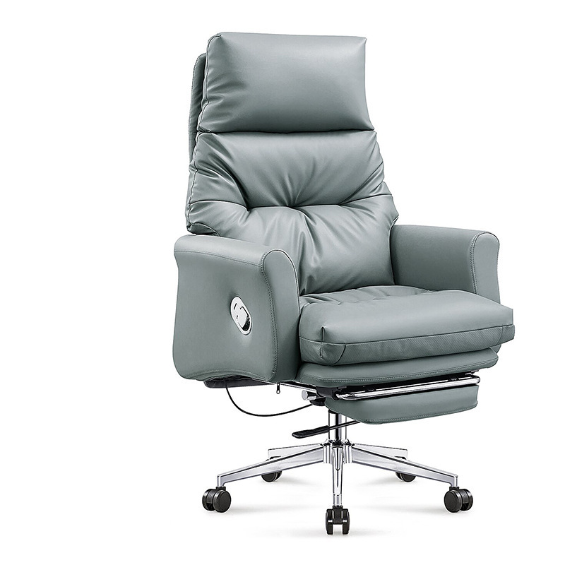 Boss Chair Luxury Ergonomic Lift Recliner Modern Black Gray Leather Office Chair for Manager Executive Home Use with Footrest