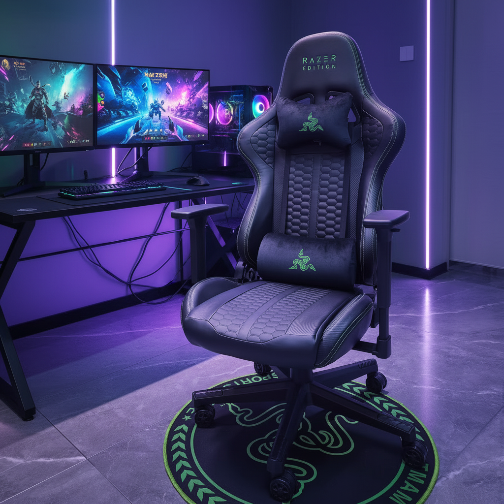 DIABLO Ergonomic Racing Gaming Chair with Swivel Foldable Massage Features PVC PU Leather Home Office Metal Iron Lumbar Support