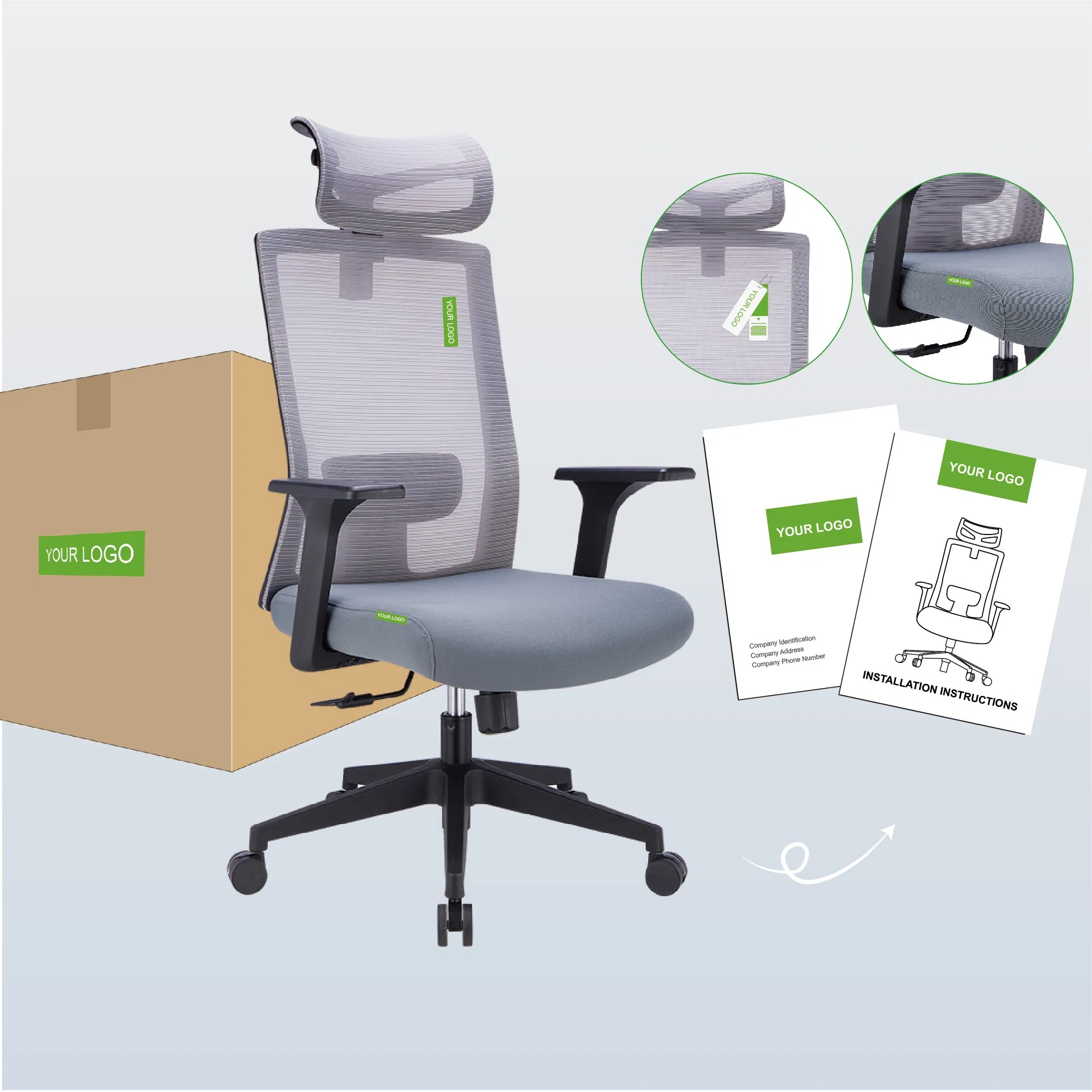 Modern Design Swivel Home Office Desk Chair with Adjustable Height Armrest Luxury Boss Office Mesh Chair with Headrest