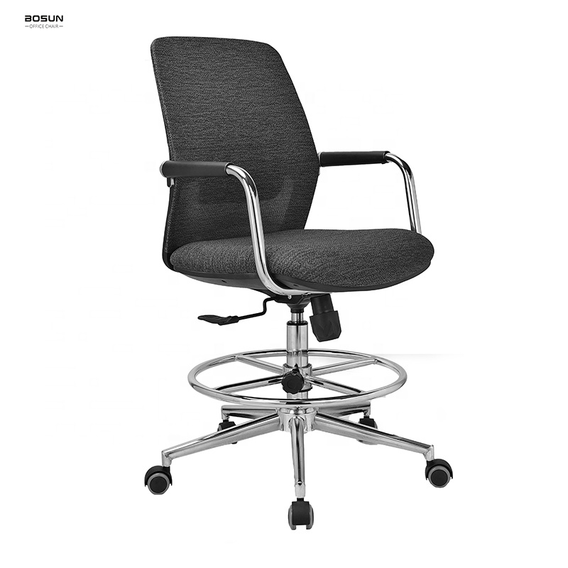 Ergonomic Gray Fabric Midback Swivel Laboratory Stool Drafting Work Task Chair for Office With Footrest