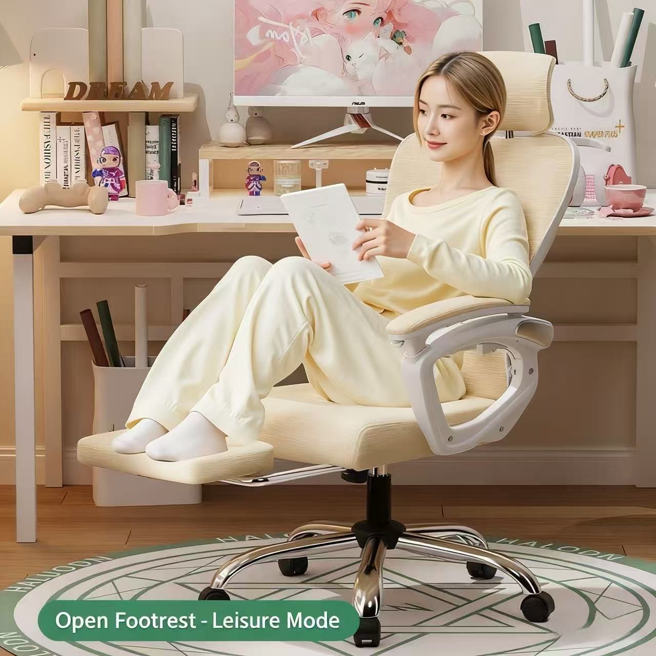 Ergonomic Office Gaming Chair Comfortable Computer Chair for Home Dorm Girls Bedroom Ideal for Long Hours