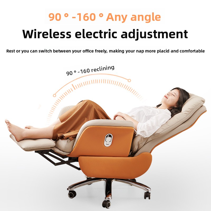 Modern Executive Luxury Office Chair Comfortable Genuine Leather Backrest Adjustments Height Steel Reclining Chair Home Office