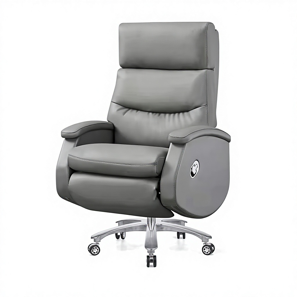 Office Leather Executive Chair-Modern Minimalist Design Metal Frame Electric Reclining Comfortable Long-Sitting Swivel Rolling