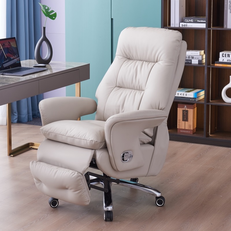 Comfortable Ergonomic Boss Office Chair Adjustable Height Footrest Recliner Gas Lift Modern Design Wood Frame Synthetic Leather
