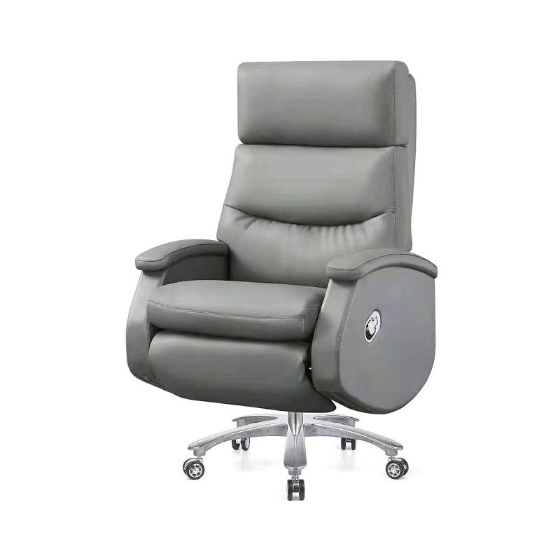 Office Leather Executive Chair-Modern Minimalist Design Metal Frame Electric Reclining Comfortable Long-Sitting Swivel Rolling
