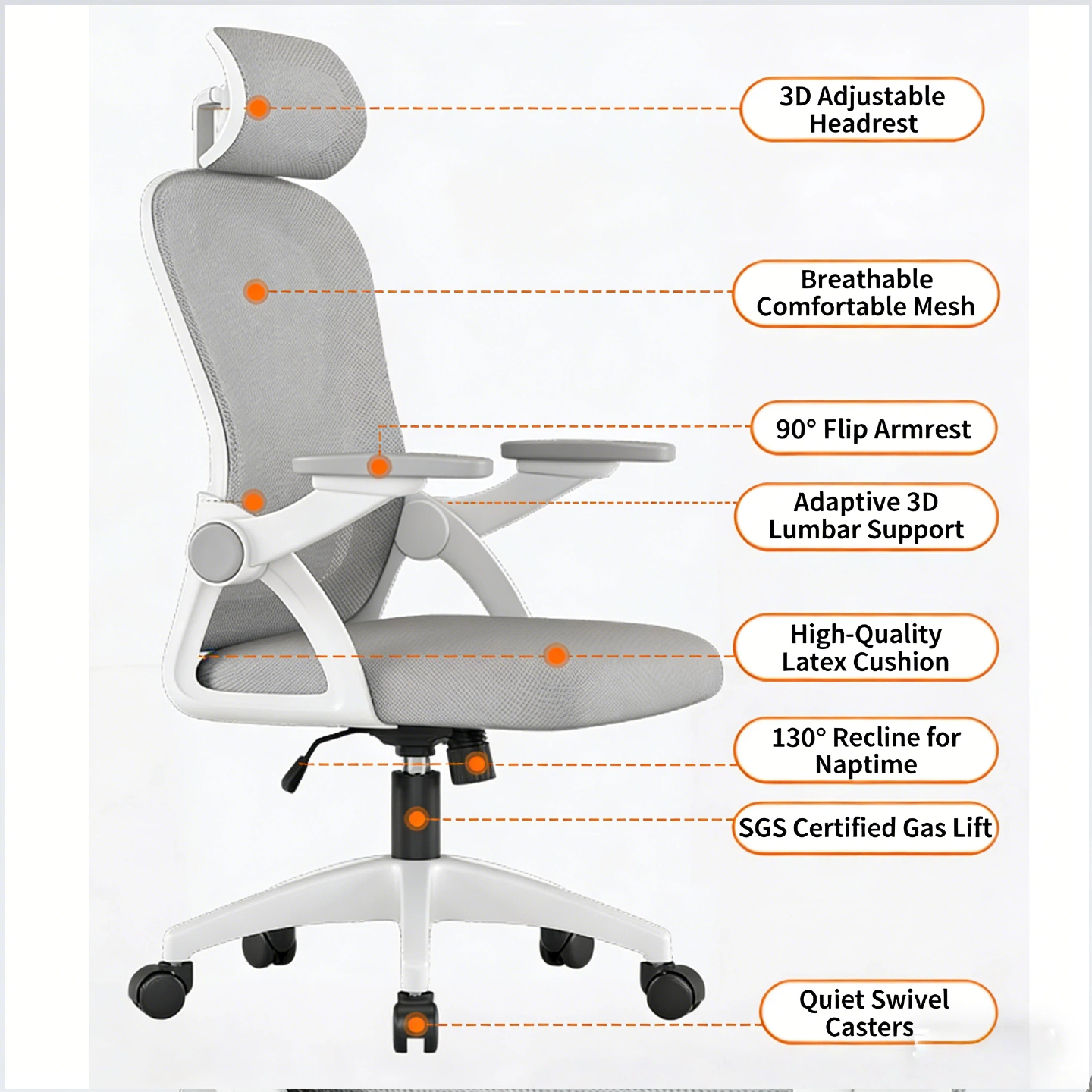 Executive Mesh Office Chair-Ergonomic Design Swivel Adjustable Height 5-Star Base Armrests Headrest PP Frame Massage Home Office