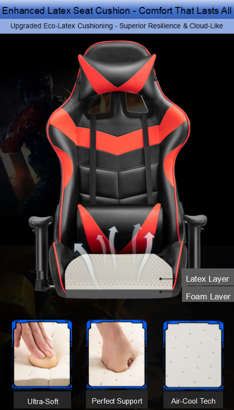Modern Style Pro Gamer Ergonomic Reclining Lift Office Chair Massage Feature 360 Swivel 1-Year Warranty Black Red Metal Material