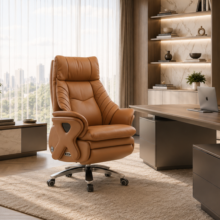 Luxury Executive Office Chair Modern Design Ergonomic Electric Massage Reclining Genuine Leather for Home Office Furniture