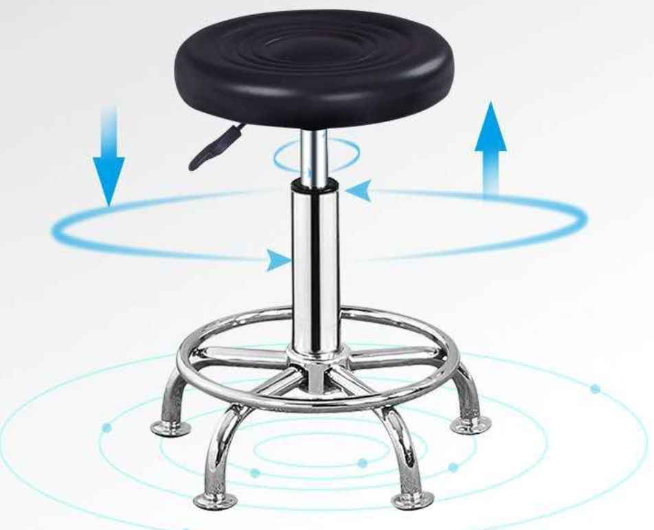 Round Rolling Stool Chair PU Leather Height Adjustable Shop Stool Swivel Drafting Work SPA Salon Stools with Wheels Office Chair