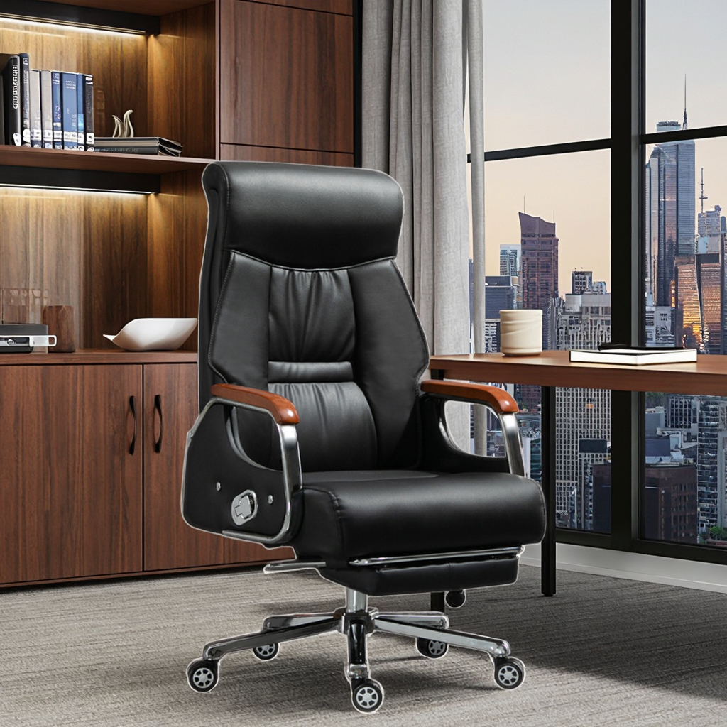 Contemporary Luxury Ergonomic PU Leather Executive Office Chair Swivel Base Manual Height Adjustment for Conference Reception
