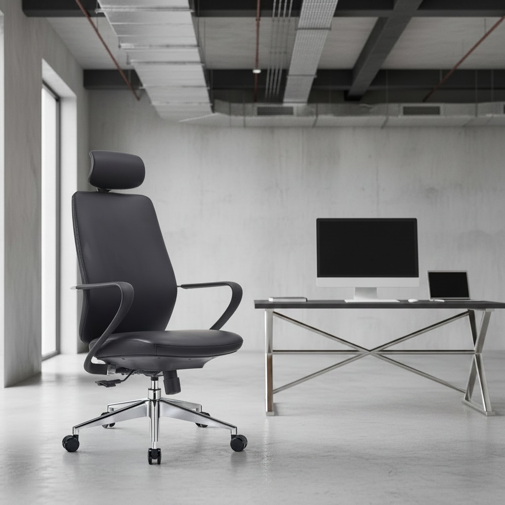 Luxury High Back Aluminum Base Executive Task Chair Adjustable Gas Lifting Office Leather Chairs