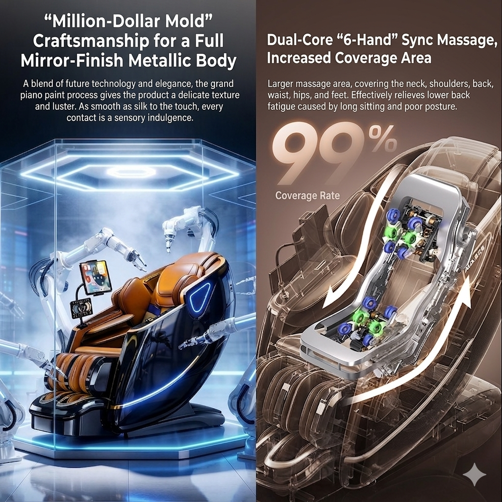 OEM ODM Dual 6D Jade Roller Massage Chair Full Body Zero Gravity Recliner With AI Voice Control Airbag Heating Wireless Charging