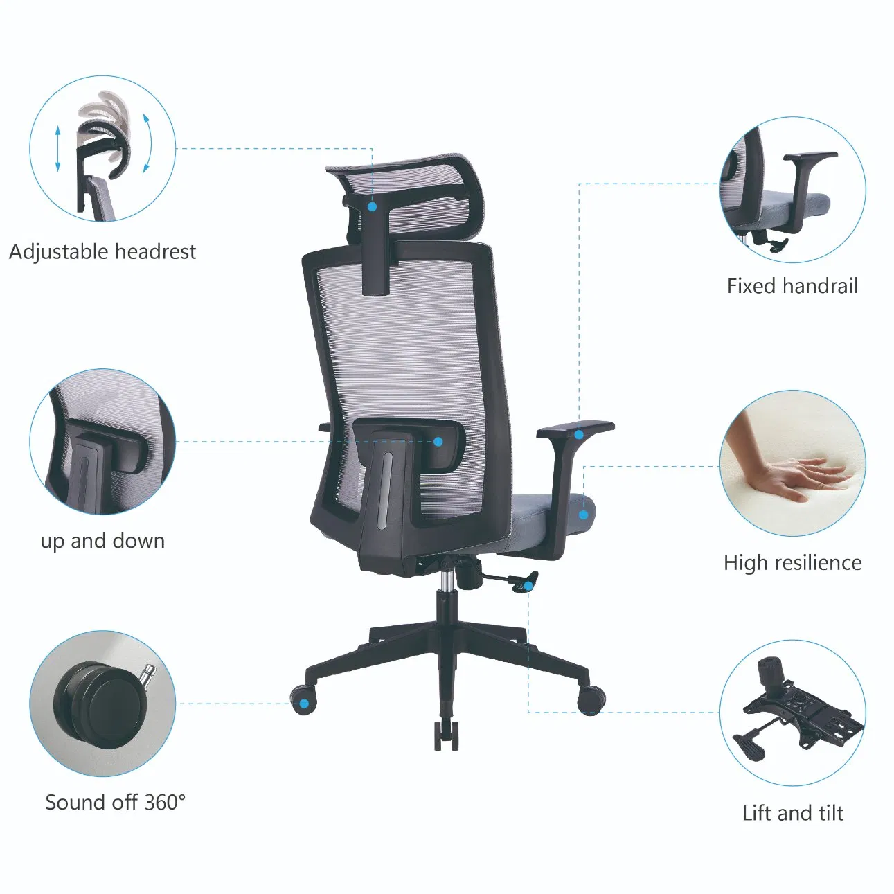 Modern Design Swivel Home Office Desk Chair with Adjustable Height Armrest Luxury Boss Office Mesh Chair with Headrest