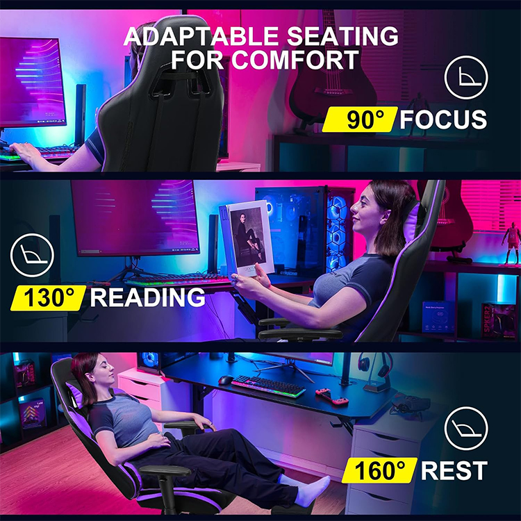 Purple Gaming Chair With Footrest Ergonomic Computer Game Desk Chair Reclining Gamer Chair Custom Seat Cover Height Adjustable