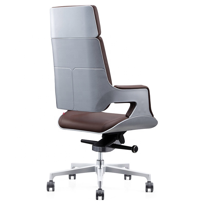 Silver Plastic Shell Polished Self Weight Chassis High Back Tan Leather Visitors Swivel High Back Office Chair