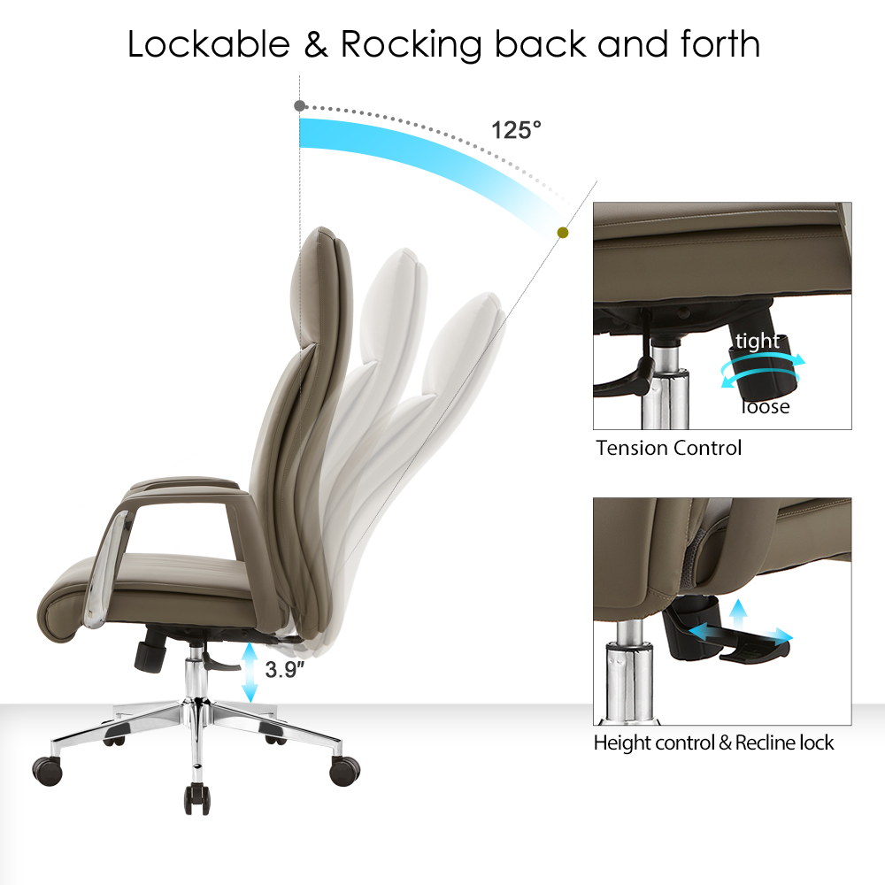 Italian Design Minimalist High-back Leather Desk Chair Chrome Base Swivel Executive Modern Executive Office Chair