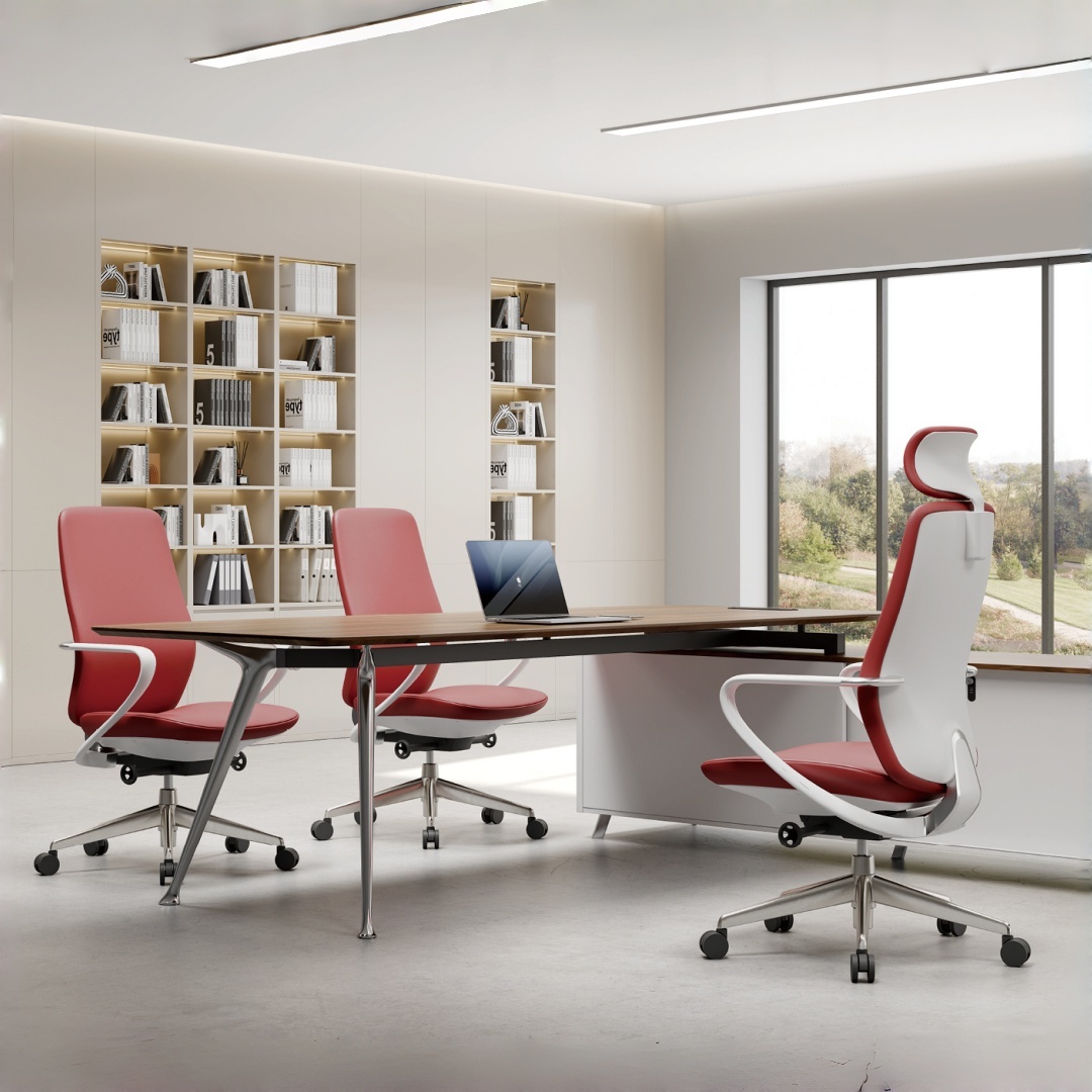 Luxury High Back Aluminum Base Executive Task Chair Adjustable Gas Lifting Office Leather Chairs