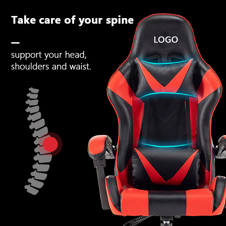 Height Adjustable 360 Degree Swivel PC Chair Black and Red Pu Leather Racing Ergonomic Computer Gaming Chair