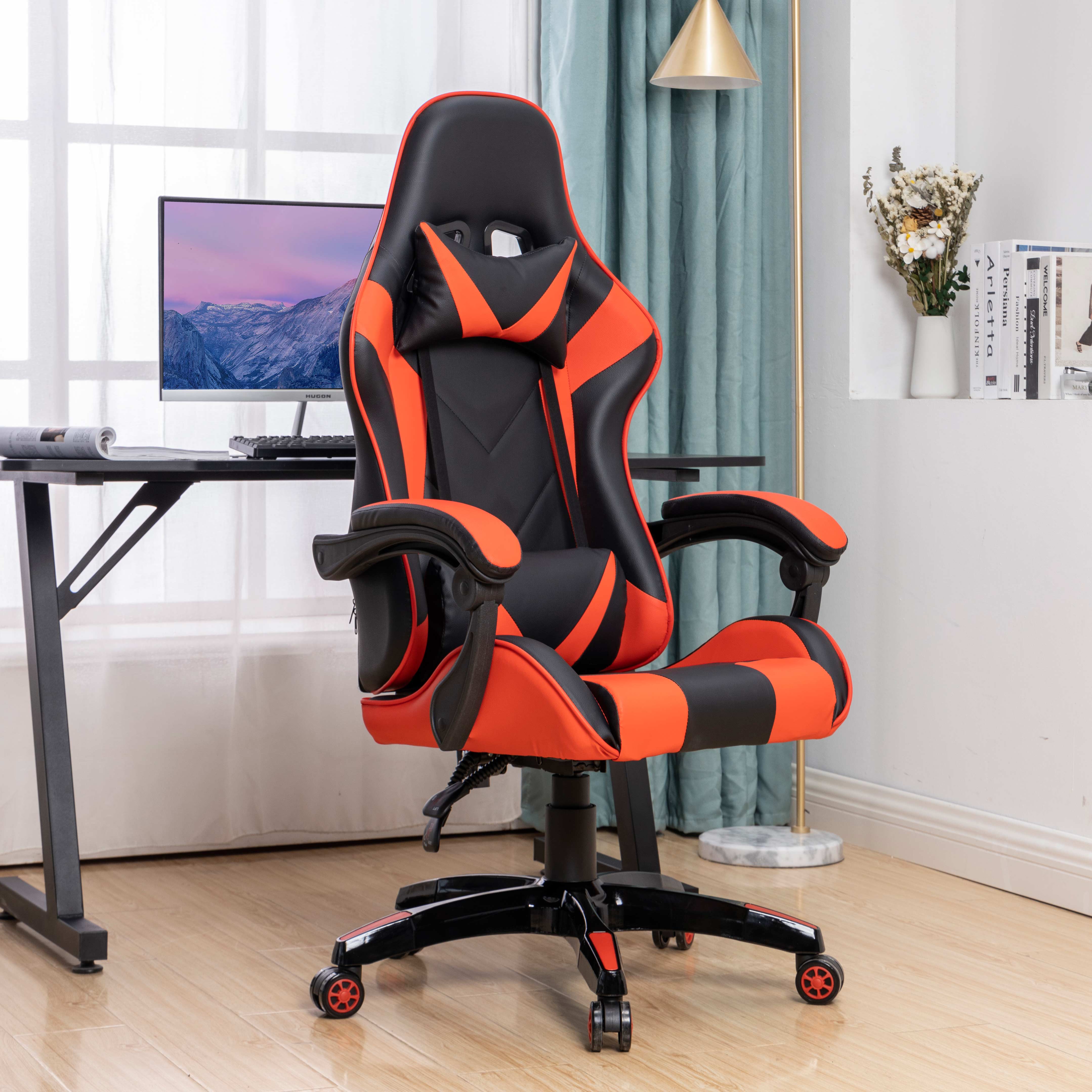 Height Adjustable 360 Degree Swivel PC Chair Black and Red Pu Leather Racing Ergonomic Computer Gaming Chair
