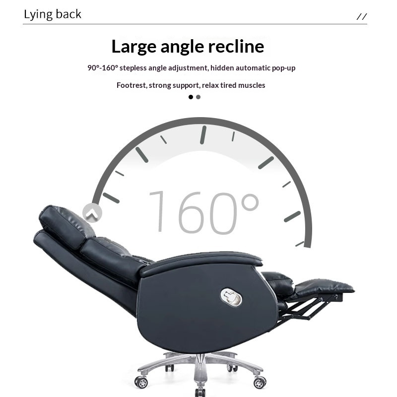 Office Leather Executive Chair-Modern Minimalist Design Metal Frame Electric Reclining Comfortable Long-Sitting Swivel Rolling