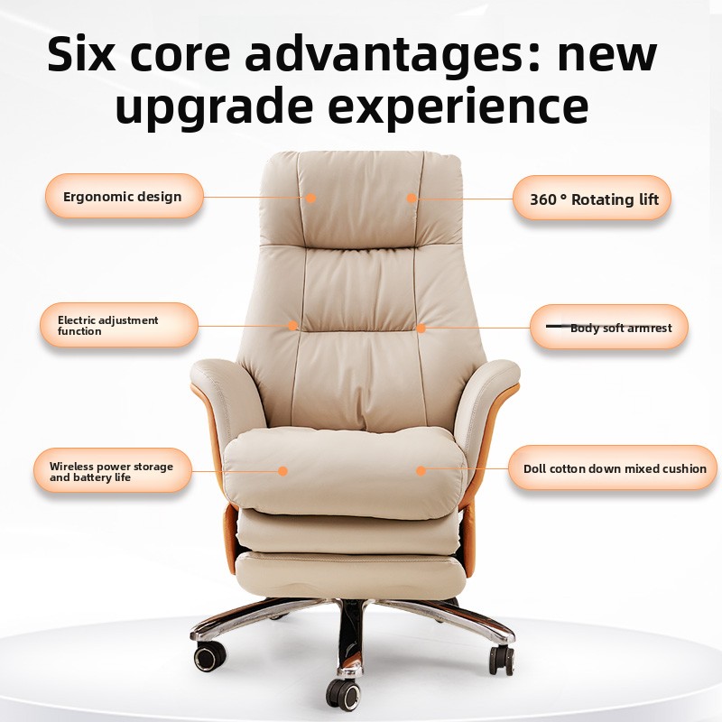 Modern Executive Luxury Office Chair Comfortable Genuine Leather Backrest Adjustments Height Steel Reclining Chair Home Office