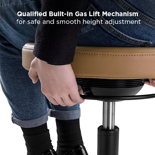 Height Adjustable Ergonomic Swivel PU Leather Task Stool Standing Desk Chair Rolling Round Work Stool with Footrest