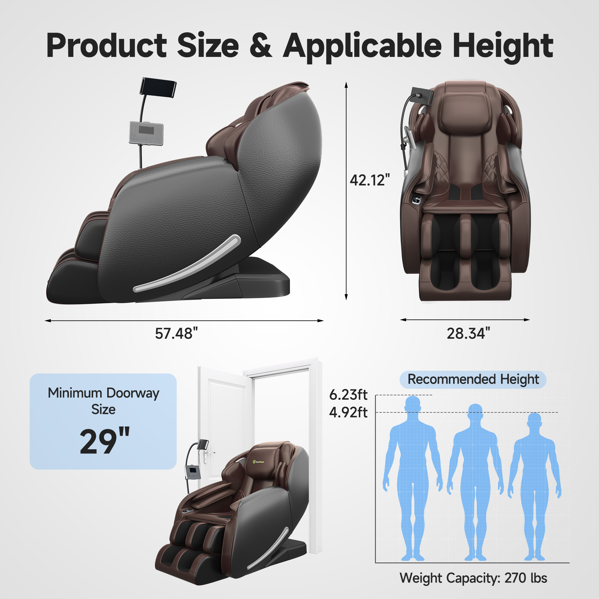 Real Relax Favor-06 Brown 2026 Massage Chair Zero Gravity SL-Track Shiatsu with APP Control Child Lock LED Light