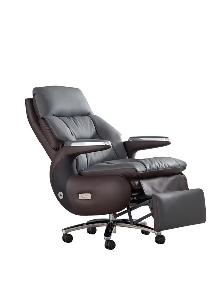 Wholesale Luxury Electric Reclining Genuine Leather Executive Office Chair High Back Swivel Boss Chair with Wood Frame