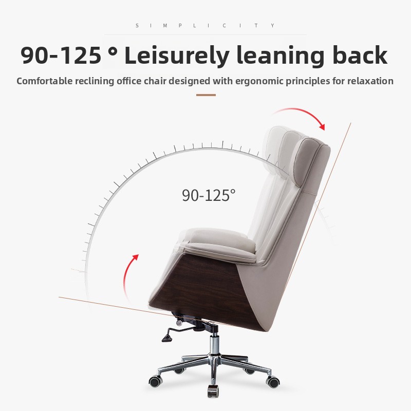 Comfortable Sedentary Ergonomic Executive Office Chair Genuine Leather Seat Light Luxury Design Adjustable Swivel for Home