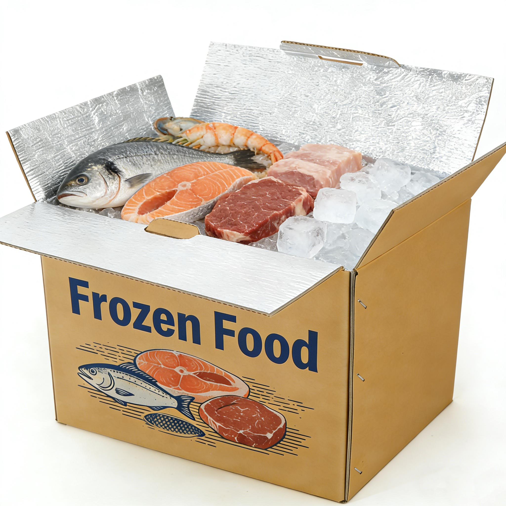 Aluminum Foil Insulated Liner Shipping Box Double Thermal Transportation Carton Frozen Food Delivery Insulated Carton Box